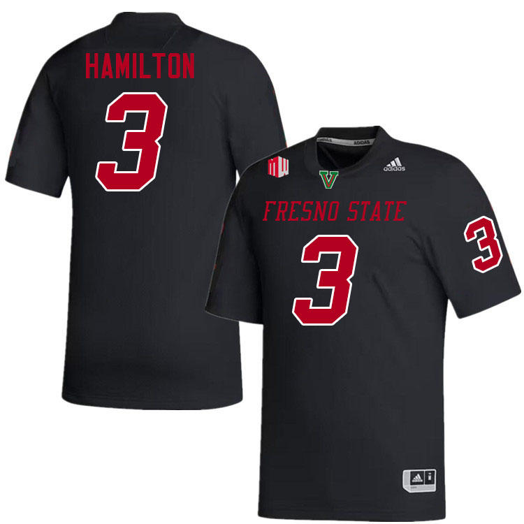 Men #3 Al'zillion Hamilton Fresno State Bulldogs College Football Jerseys Stitched-Black